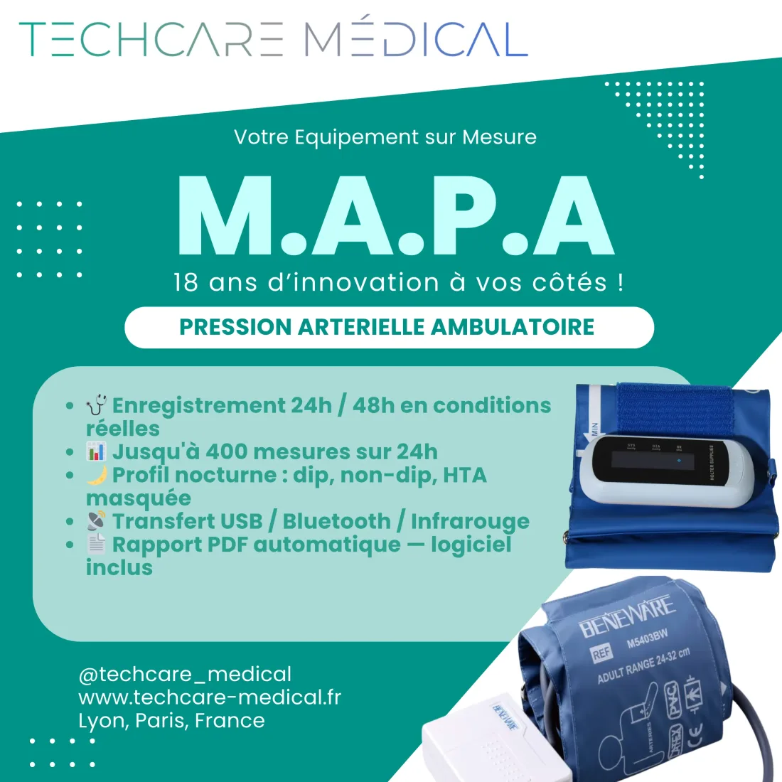 MAPA PressAmbu pour mesure ambulatoire de la pression artérielle sur 24 heures
