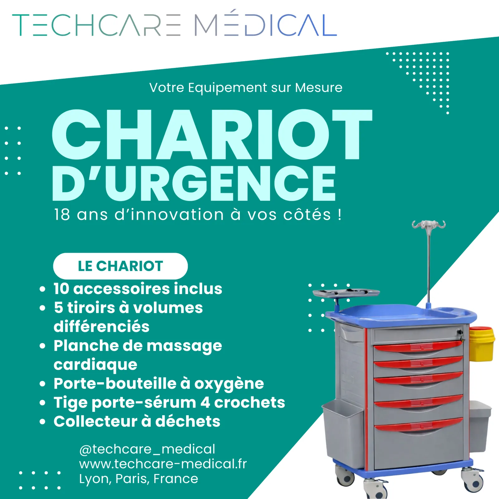 Chariot d'urgence CHA840 — configuration cardiologie TCM